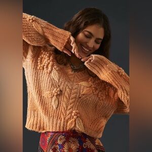 Anthropologie V Neck Bauble Sweater in Yellow Size M